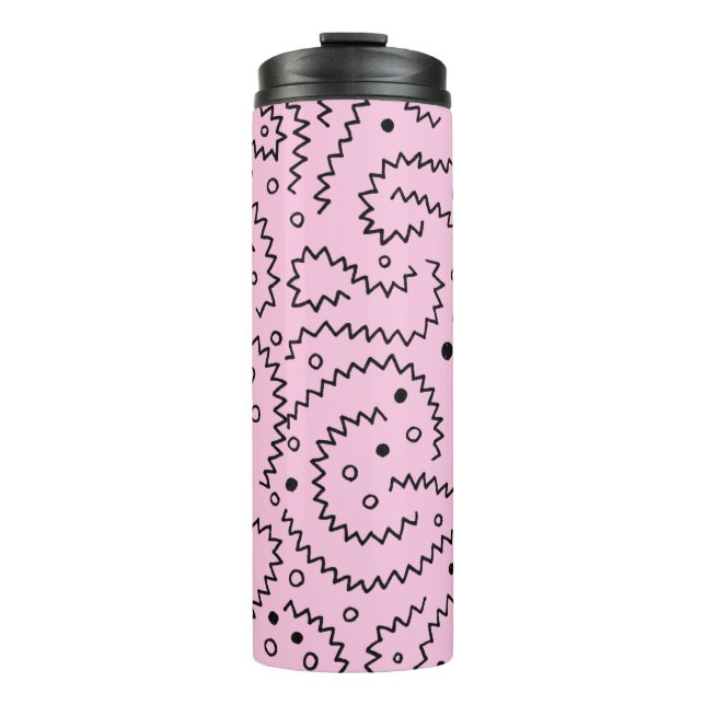 Garrafa Térmica Zigzag Linhas pretas e padrão rosa (Frente)