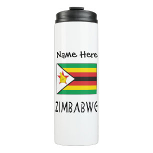 Garrafa Térmica Zimbabwe Bandeira do Zimbábue Preta Nome Personali