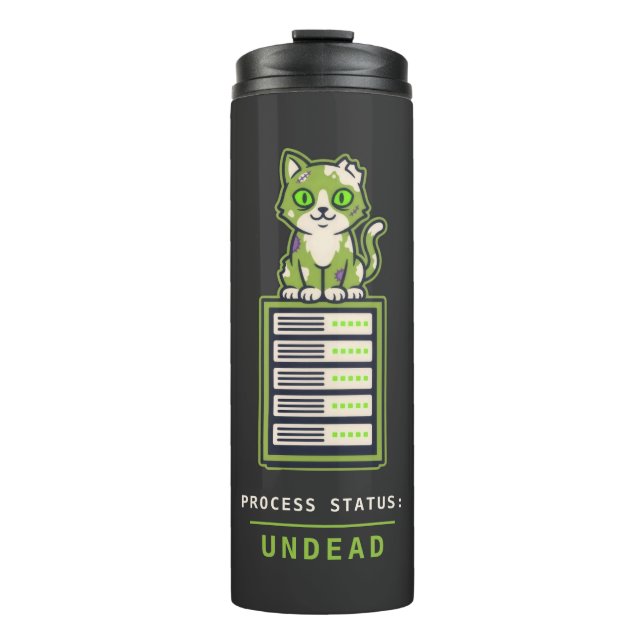Garrafa Térmica Zombie Cat Server Rack Sysadmin Halloween Humor (Frente)
