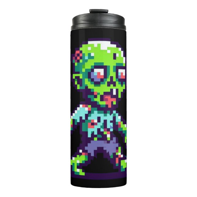 Garrafa Térmica zumbi engraçado de 8 bits no Halloween  (Frente)