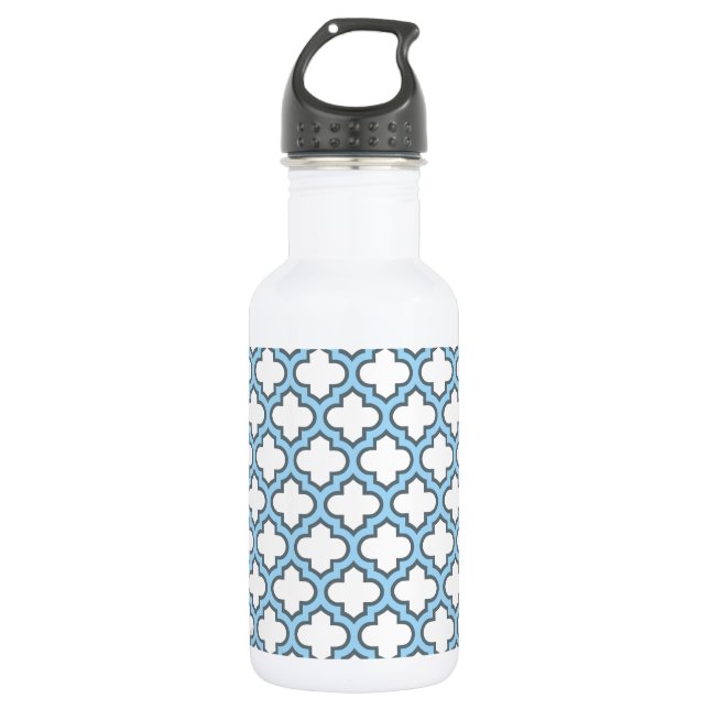 Garrafa Trellis Branco e Azul Bebê, Treliça, Quatrefoil (Frente)
