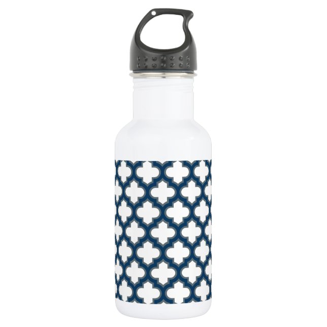 Garrafa Trellis Branco e Azul Marinho, Treliça, Quatrefoil (Frente)