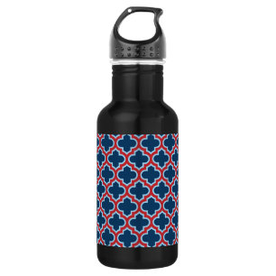 Garrafa Trellis, Latice, Quatrefoil, azul e vermelho marro