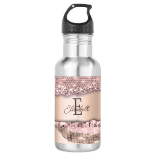 Garrafa Trendy Rosa Dourado Diamantes Monograma de Brilho