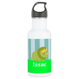 Garrafa Triceratops verde e amarelo Kawaii para crianças