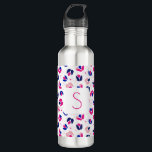 Garrafa Tulipa Azul Rosa Floral Personalizada Inicial<br><div class="desc">Ofereça esta linda garrafa de água monográfica em pinks e blues a uma amiga,  mãe,  avó ou dama de honra. Maravilhoso para Dia de as mães,  aniversários e muito mais. O texto é personalizável.</div>