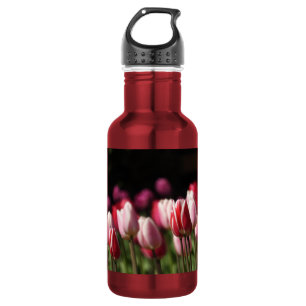 Garrafa Tulipas Vermelhas e Brancas e Rosa