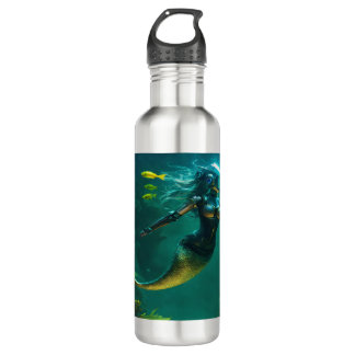 Garrafa Uma Sereia Robótica, no fundo do mar