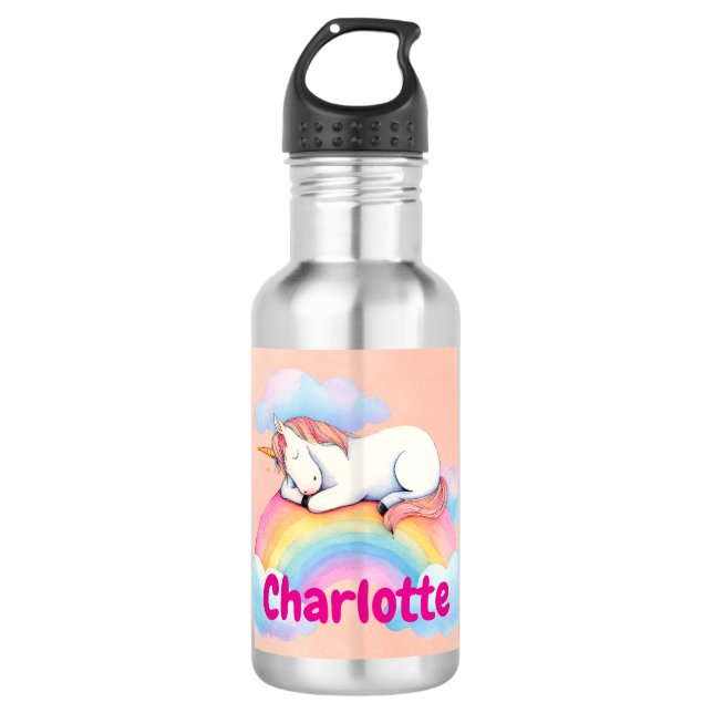 Garrafa Unicorn & Rainbow, Personalized Water Bottle (Frente)