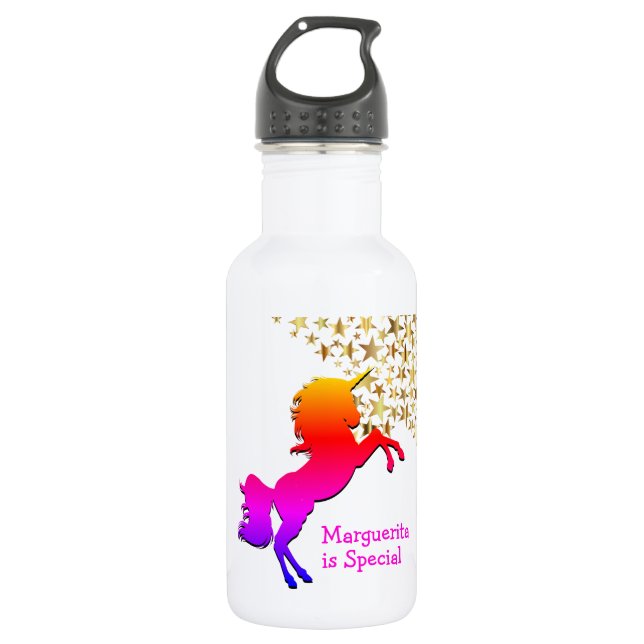 Garrafa UNICÓRNEO Rosa Estrelas Personalizado (Frente)