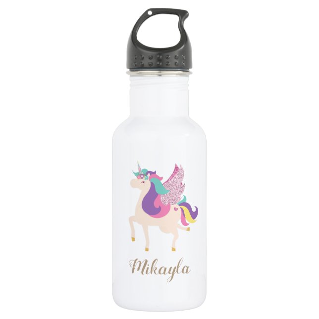 Garrafa Unicórnio Arco-íris Personalizado Fofo (Frente)