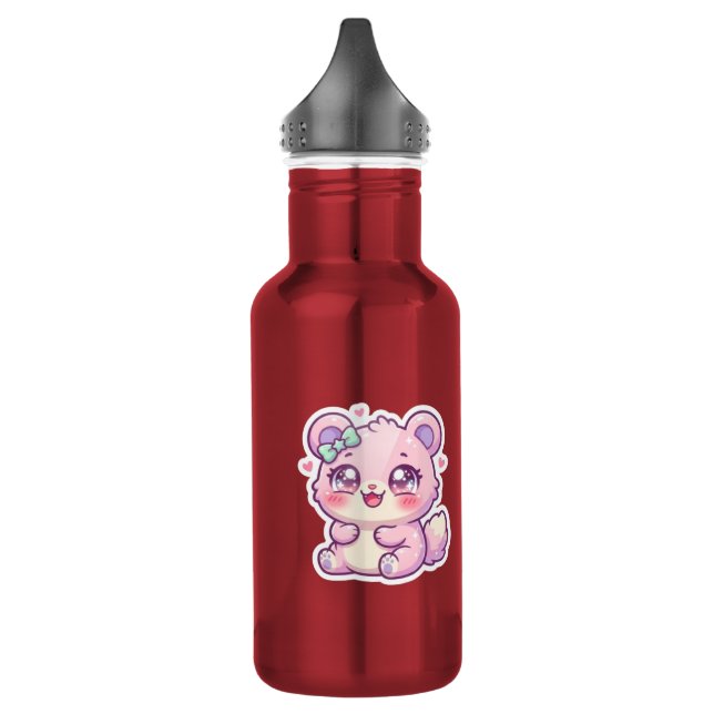 Garrafa Ursa Rosa Fofa Kawaii Pastel Chibi Coração St (Esquerda)