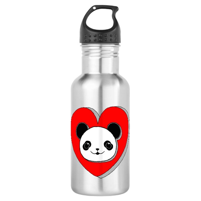 Garrafa Urso De Panda Bonito E Desenho De Coração Vermelho (Frente)