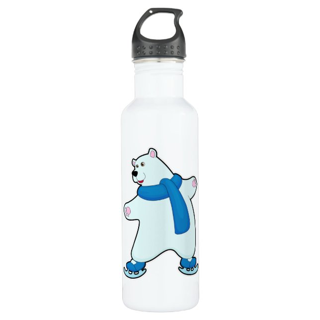 Garrafa Urso polar patinando no gelo com Scarf (Frente)