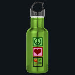 Garrafa Vegetariano do amor da paz<br><div class="desc">Eu como somente frutas, vegetais e grões. Nenhuma carne animal para mim.</div>