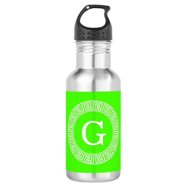Garrafa Verde limão Wt - Quadro de Linha Chave Grega Monog (Frente)