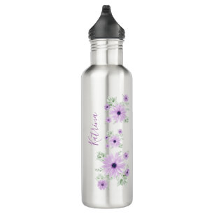Garrafa Verde Violeta Personalizado, Flores De Aquarela