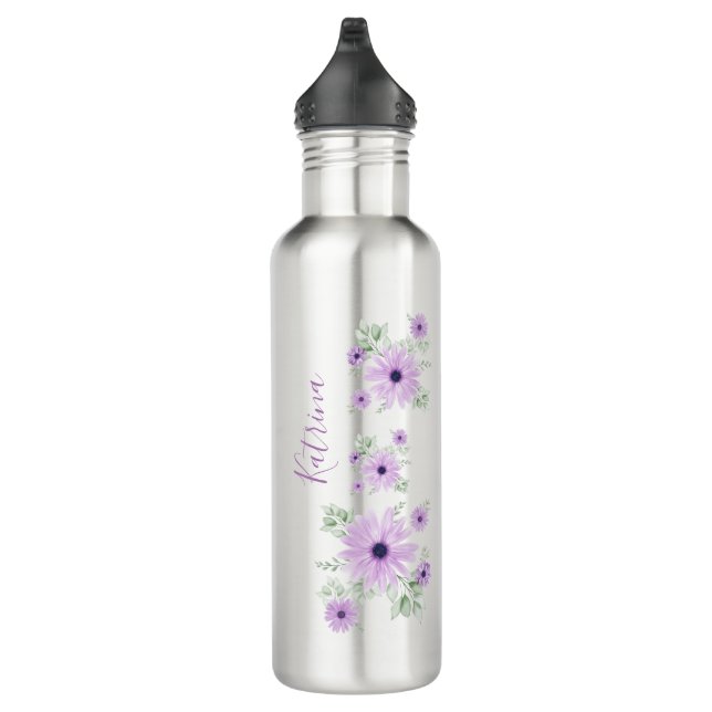 Garrafa Verde Violeta Personalizado, Flores De Aquarela (Direita)