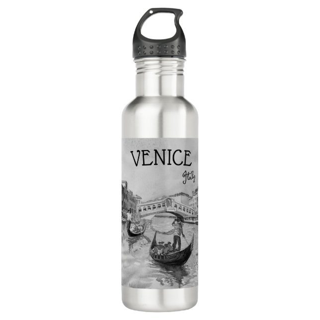 Garrafa Viagem Itália - souvenir preto e branco de VENICE (Frente)