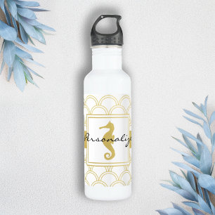 Garrafa Vida Costeira Chic Moderna Dourada Glitter Cavalo