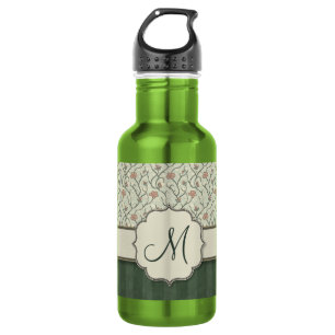 Garrafa Videiras florais, listras e monograma da aguarela