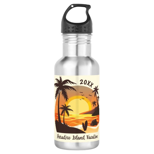 Garrafa Vintage Beach Sunset Vacset surf laranja castanho (Frente)