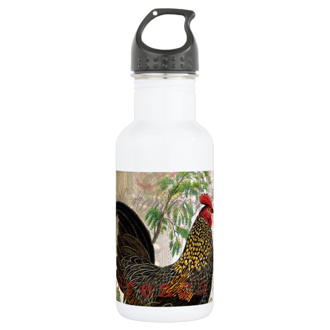 Garrafa Vintage Rooster French Collage Pet Fazenda (Frente)