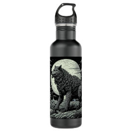 Garrafa Vintage Werewolf em frente à lua cheia