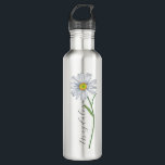 Garrafa Watercolor Wildflower Daisy Elegant Script Name<br><div class="desc">Aquarela pintada com flor de margarida selvagem com nome personalizável em uma fonte moderna elegante.</div>