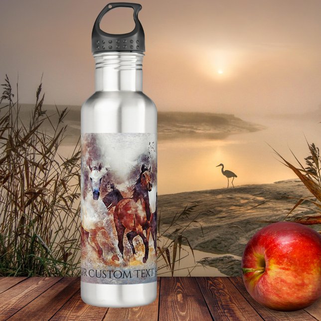 Garrafa Wild Running Horses Personalized Water Bottle (Criador carregado)