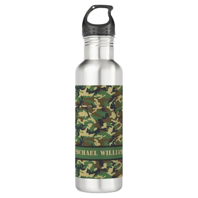 Garrafa Woodland Militairy Camo Impressão - Personalizado  (Frente)