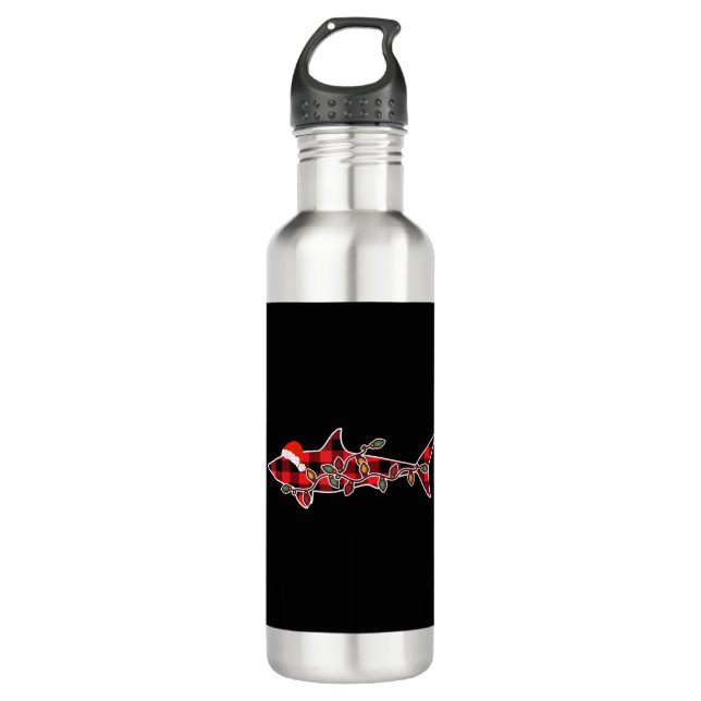 Garrafa Xadrez Vermelha Shark Santa Hat Noite Luz de Natal (Frente)