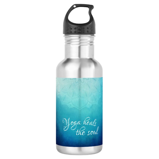 Garrafa Yoga cura o texto da alma com Blue Mandala (Frente)