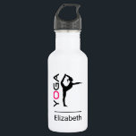 Garrafa Yoga Pose Female Silhouette Personalizado<br><div class="desc">Uma garrafa de água personalizada com uma simples design minimalista de uma silhueta preta de uma mulher que faz uma pose de ioga. Armas esticadas e uma perna levantada,  exercício holístico.</div>