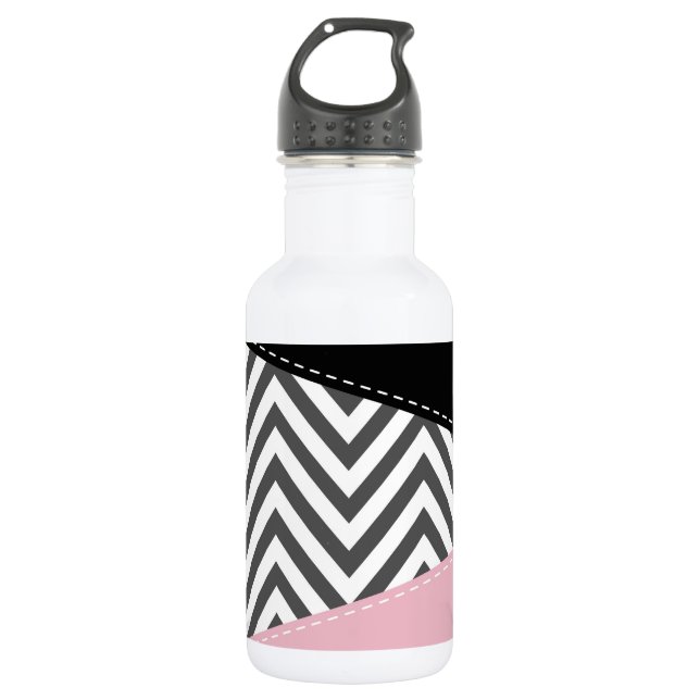 Garrafa Zigzag Cinza, Chevron Cinza, Padrão Zigzag, Rosa (Frente)