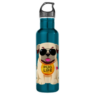 Garrafas de água com nome personalizado Pug Life