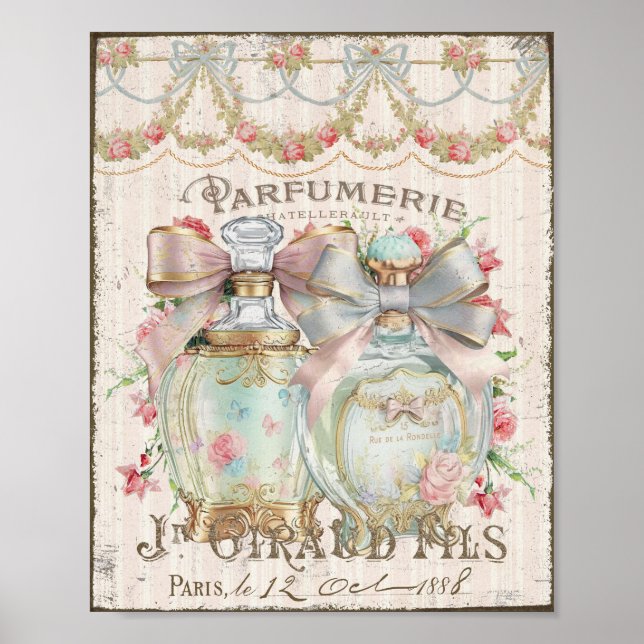 Garrafas de perfume do chique Poster de script fra (Frente)