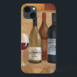 Garrafas de vinho e vidro de vinho<br><div class="desc">© Albena Hristova/Wild Apple. Uma imagem vintage das garrafas de vinho e um copo de vinho de meia cheio. Uma borda de azulejos coloridos da terra rodeia a imagem.</div>
