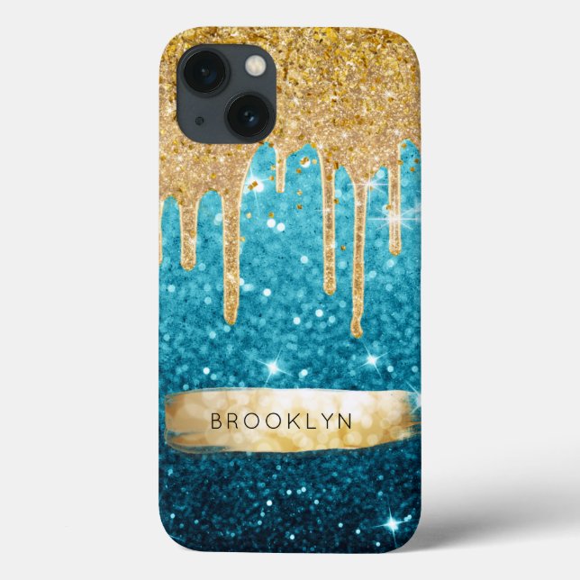 Garras de Grelha Azul Brilhante Douradas Estrelas  (Verso)