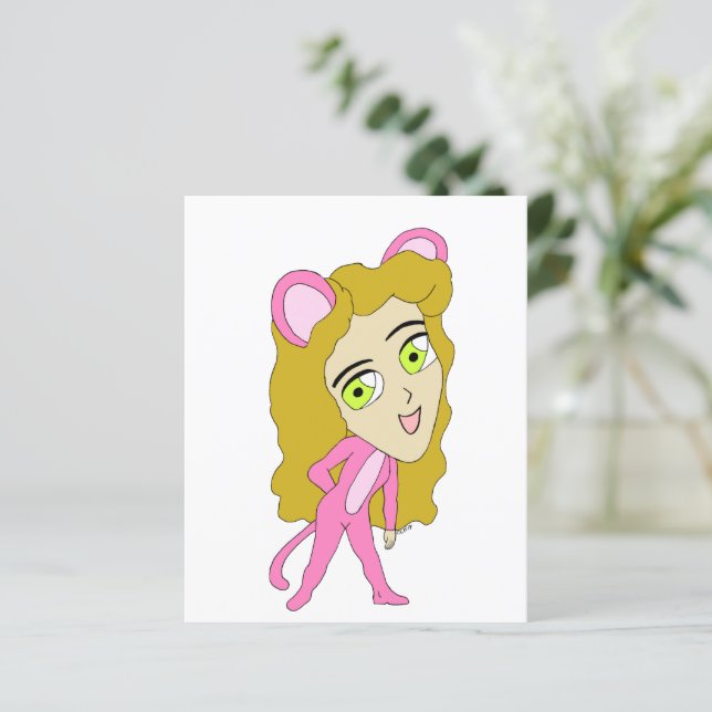 gata cor-de-rosa (Em pé/Frente)