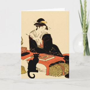 Gata Negra Japonesa, adicionar texto, Cartão