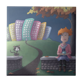 Gata no parque Azulejo cerâmico