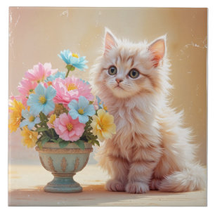 Gatinho adorável com Buquê de flores