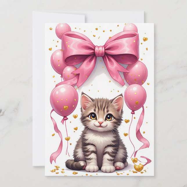 Gatinho Arco e Balões Diversão de Aniversário 🐱 (Frente)
