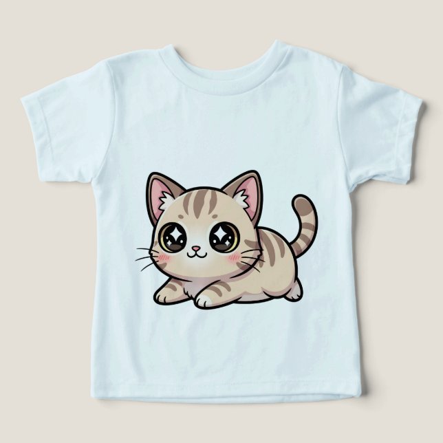 Gatinho Atordoado Malhado Fofo Estilo Kawaii (Design frontal)