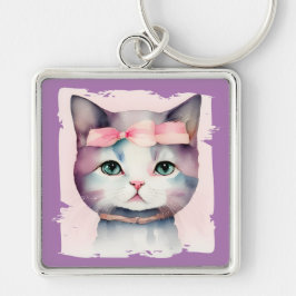 Gatinho bonito com Chaveiro Arco rosa