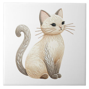 Gatinho Bordado Boho Gato Azulejo Cerâmico