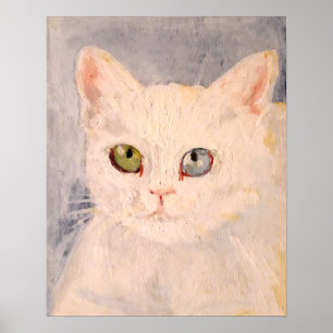 Gatinho Branco com Olho Azul e Poster de Olhos Ver