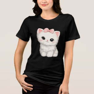 Gatinho Branco Fofo com Laço Rosa