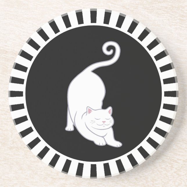 Gatinho branco fofo em porta-copos preto e branco (Frente)